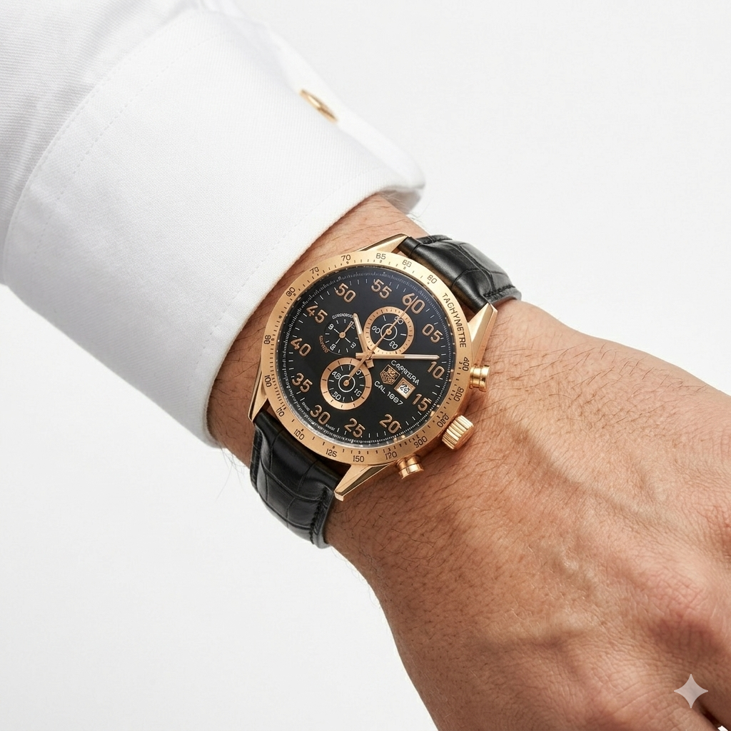 TAG Heuer Carrera Calibre 1887 Chronograph in Rose Gold and Black Leather ⌚✨💼