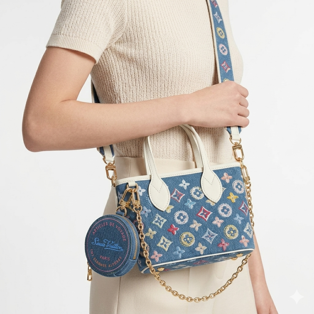 Louis Vuitton Monogram Denim Mini Tote with Multi-Color Embroidery 👜✨🎨