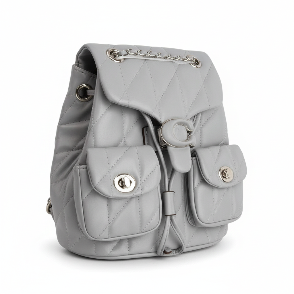 🎒 COACH Leather Mini Backpack Quilted Grey Silver Hardware 🤍⛓️✨