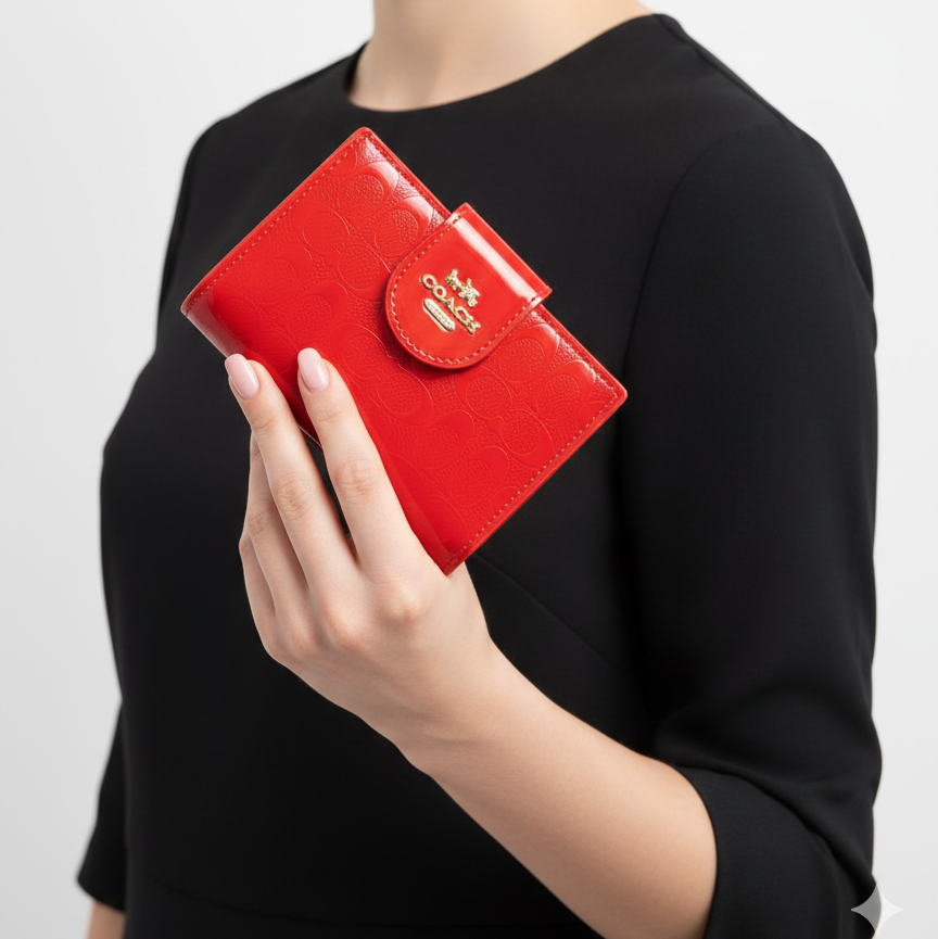 Coach Red Monogram Patent Leather Wallet with Gold Logo 💃✨🔥