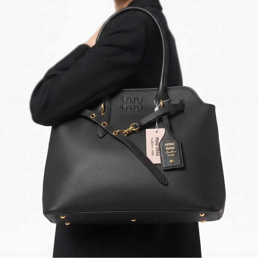Miu Miu Archive 2009 Black Tote with Gold Tone Hardware