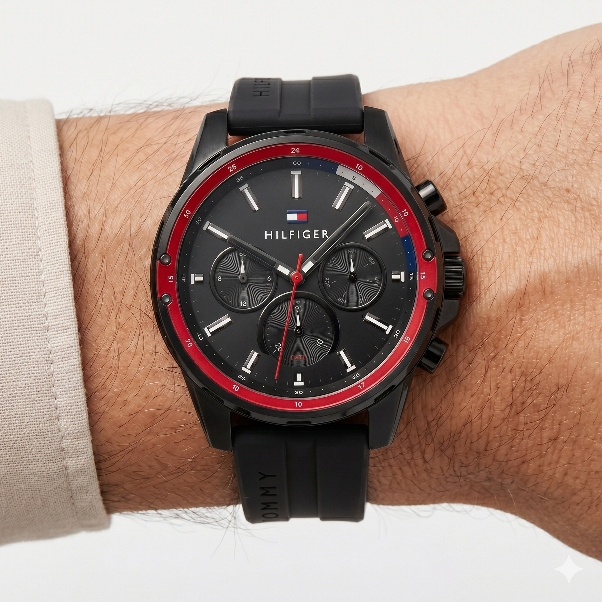 Tommy Hilfiger Black & Red Rubber Watch ⌚⚫🔴