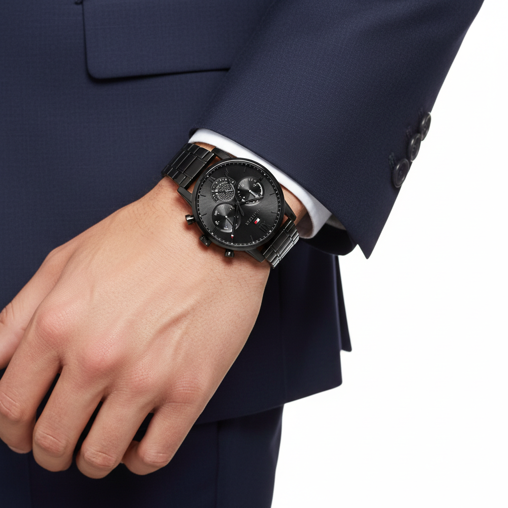Tommy Hilfiger Men's All-Black Multi-Dial Bracelet Watch ⚫⌚✨