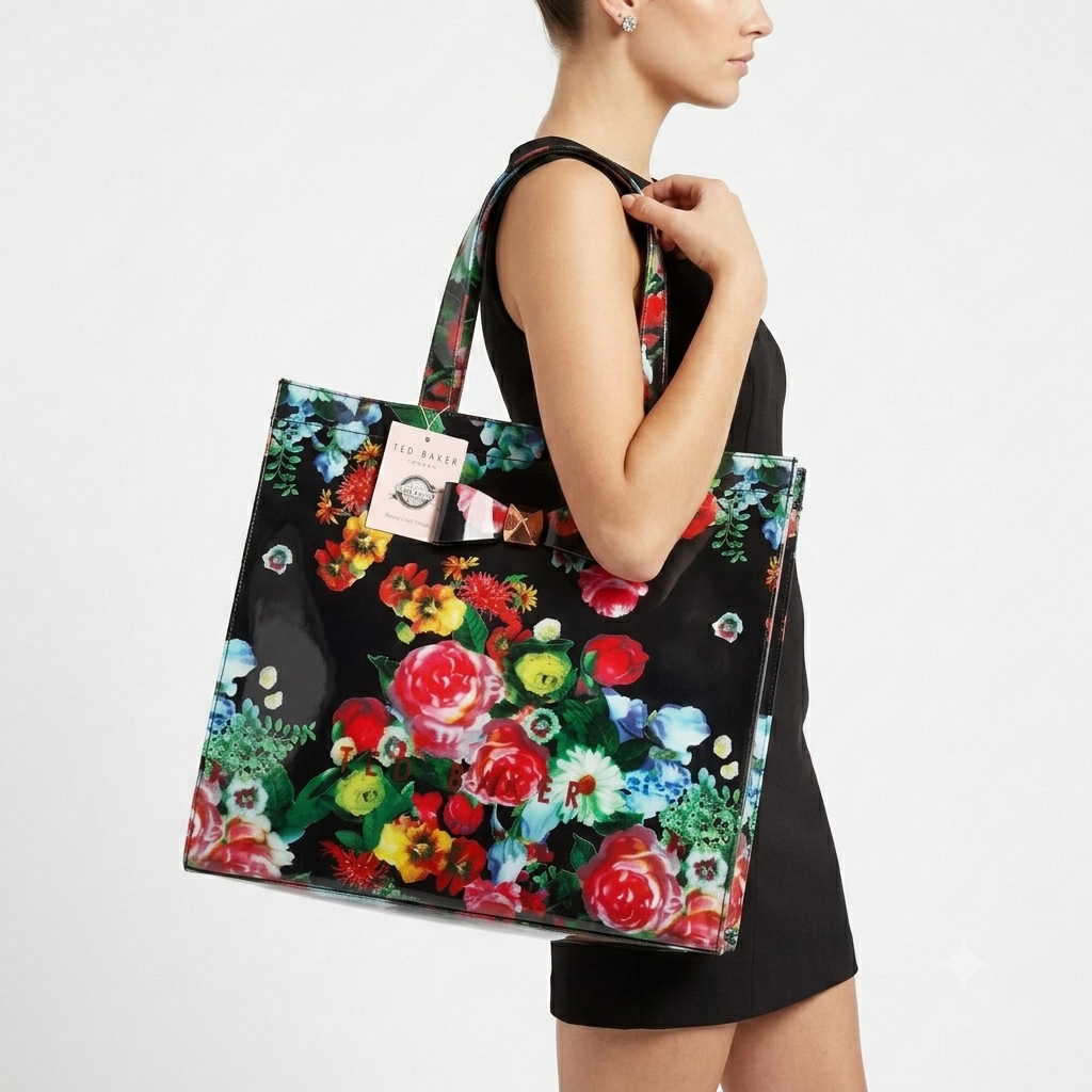 Ted Baker Floral Mirror Tote Bag in Black and Multicolor 🌸👜
