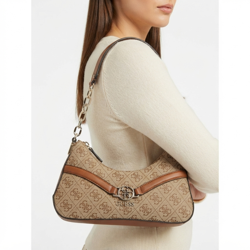 Guess Logo Print Shoulder Bag with Gold-Tone Hardware 👜✨