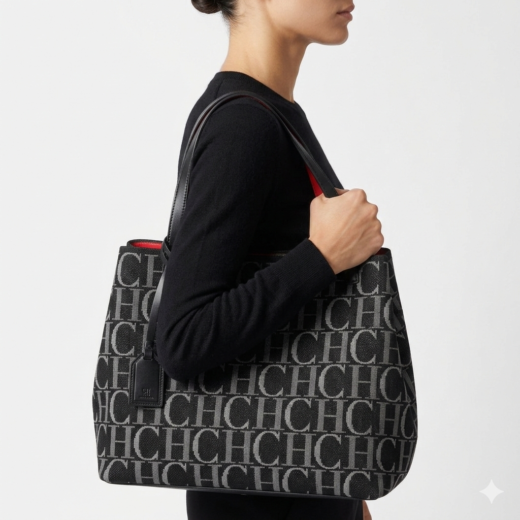 CH Carolina Herrera Monogram Canvas Tote Bag 👜✨🖤