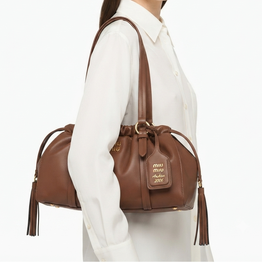 Miu Miu Archive 2006 Ruched Shoulder Bag with Gold Tone Hardware