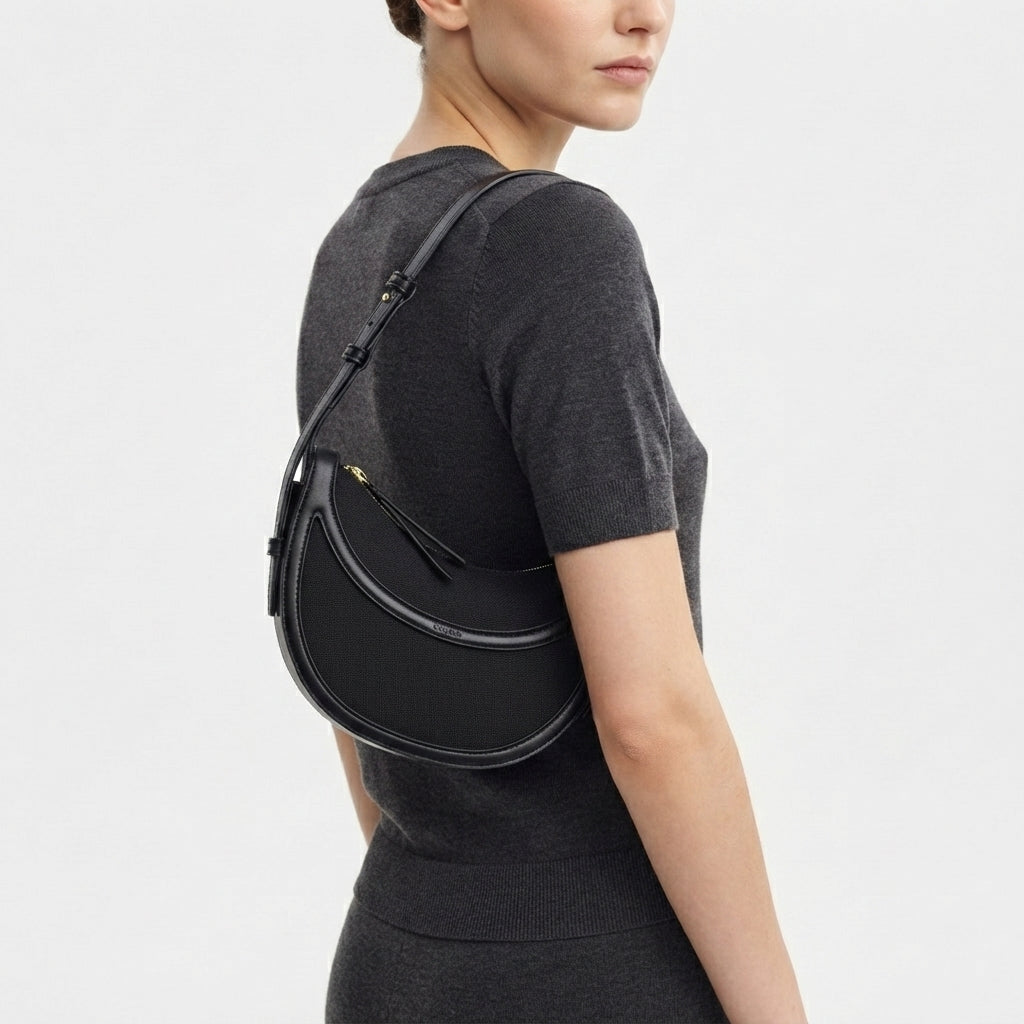 Polene Numero Dix Black Crescent Bag