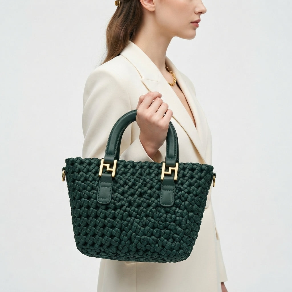 Woven Texture Handbag Set with Detachable Strap