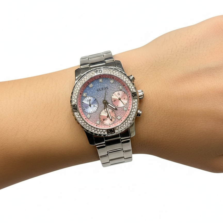 GUESS Crystal Bezel Ombré Chronograph Watch 💎✨💗
