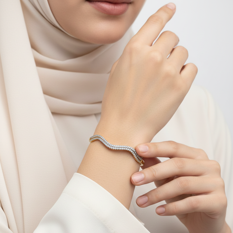 Jewelry Intertwined Wave Gold Bangle with Diamond Accents ✨ 💍 🌟