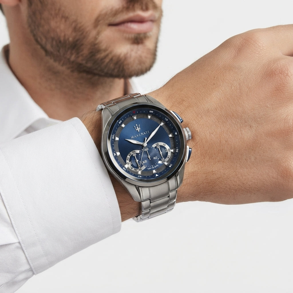 Maserati Chronograph Stainless Steel Watch with Deep Blue Dial