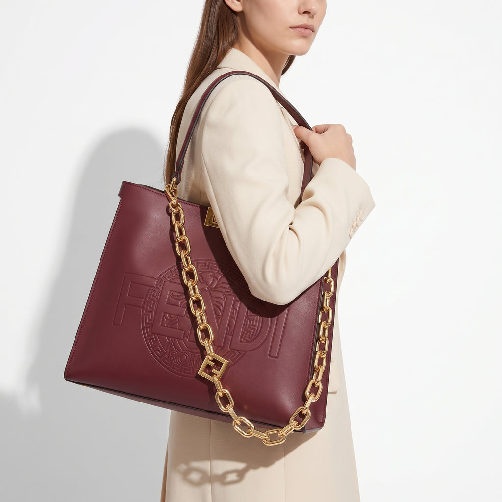 Fendi Signature Logo Strap Handbag in Brown and Beige
