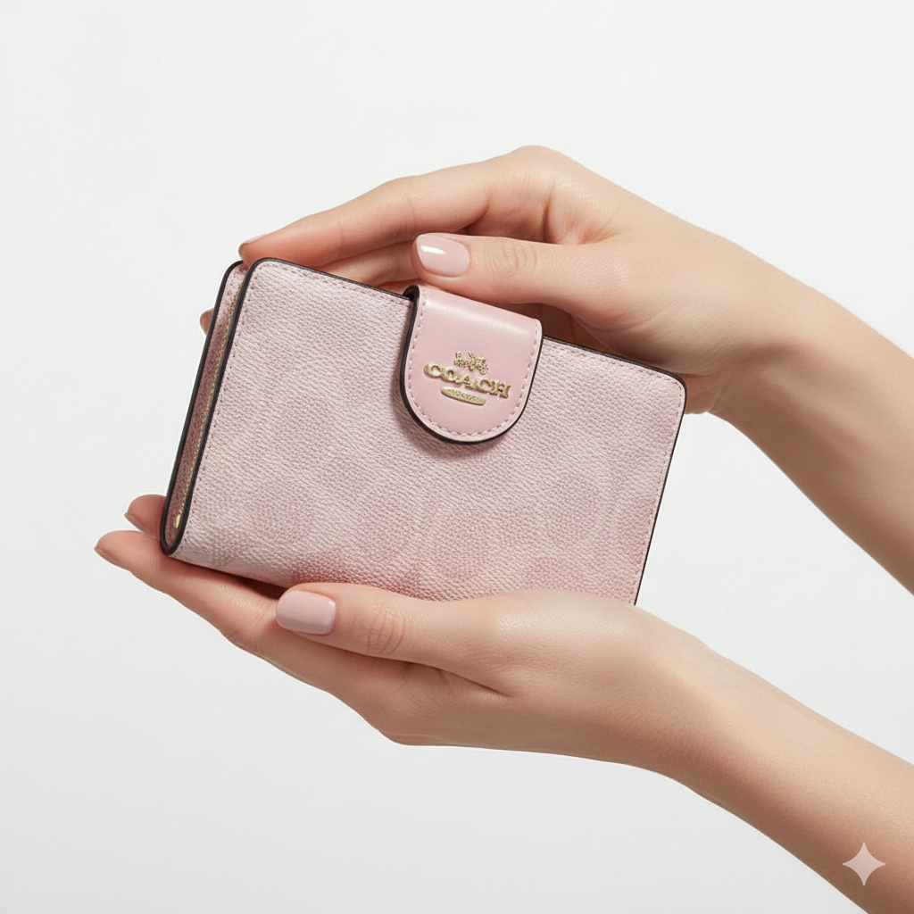 Coach Medium Corner Zip Wallet in Signature Canvas Pink 👛✨💖