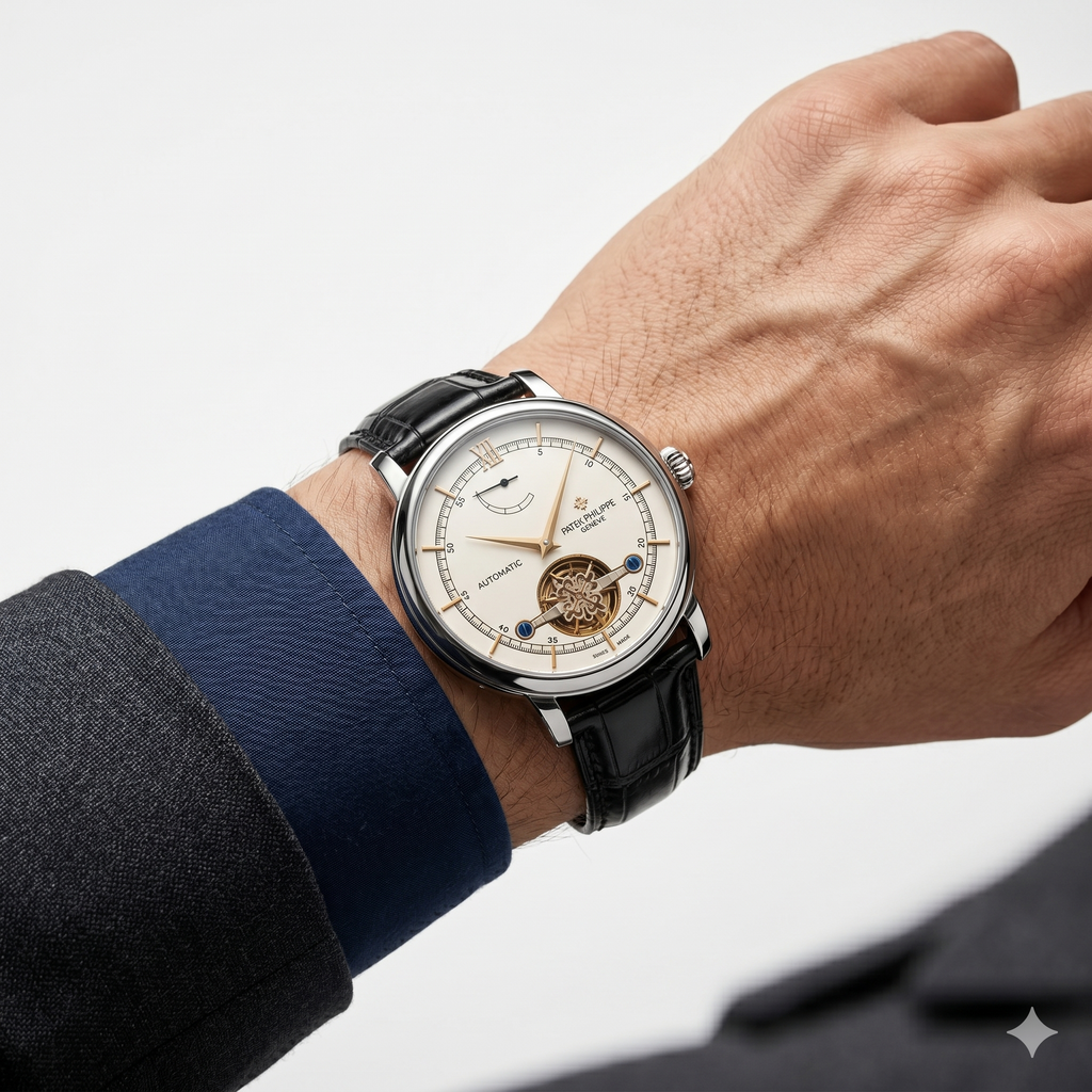 Patek Philippe Black Leather Automatic Swiss Watch ⌚⚫🇨🇭