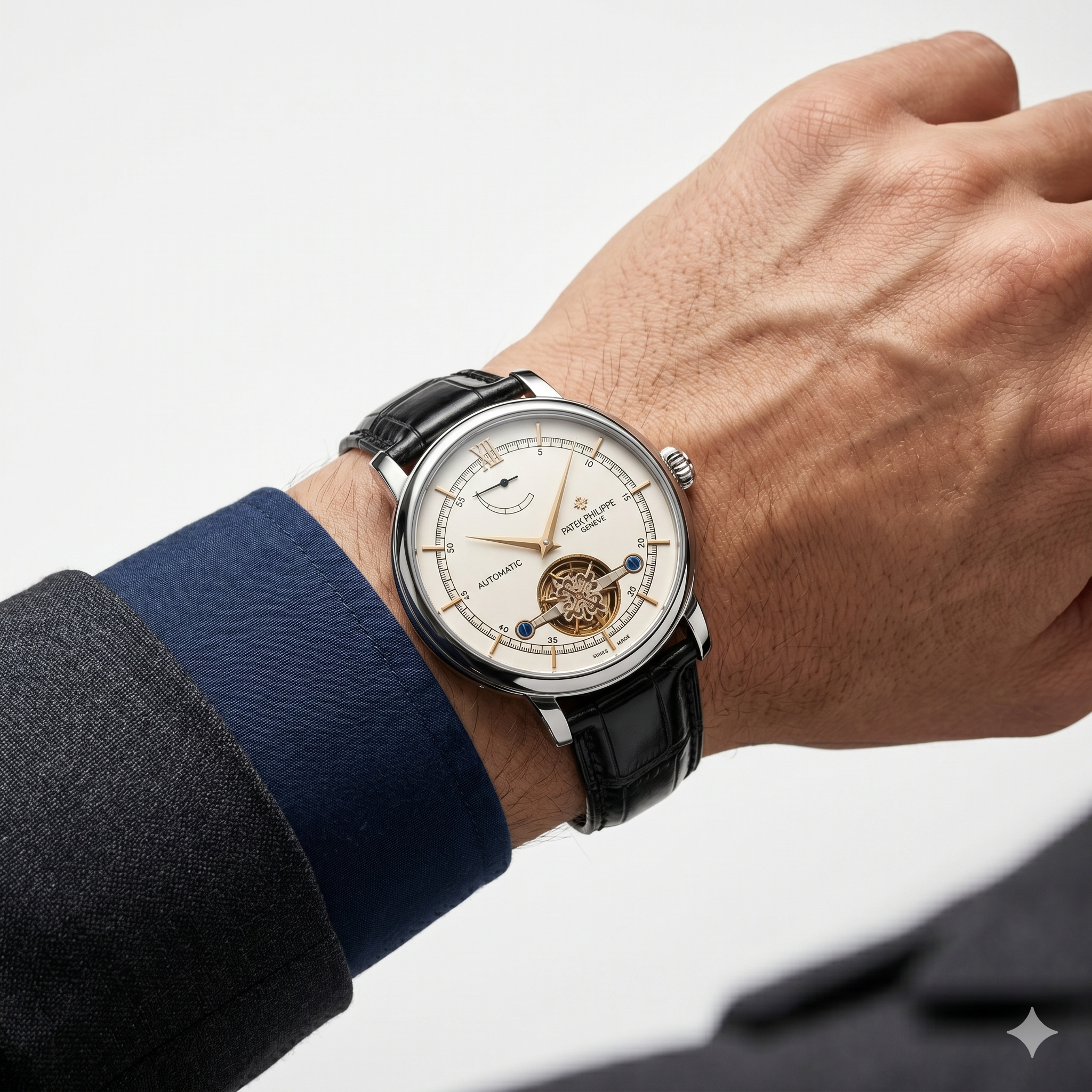 Patek Philippe Black Leather Automatic Swiss Watch ⌚⚫🇨🇭