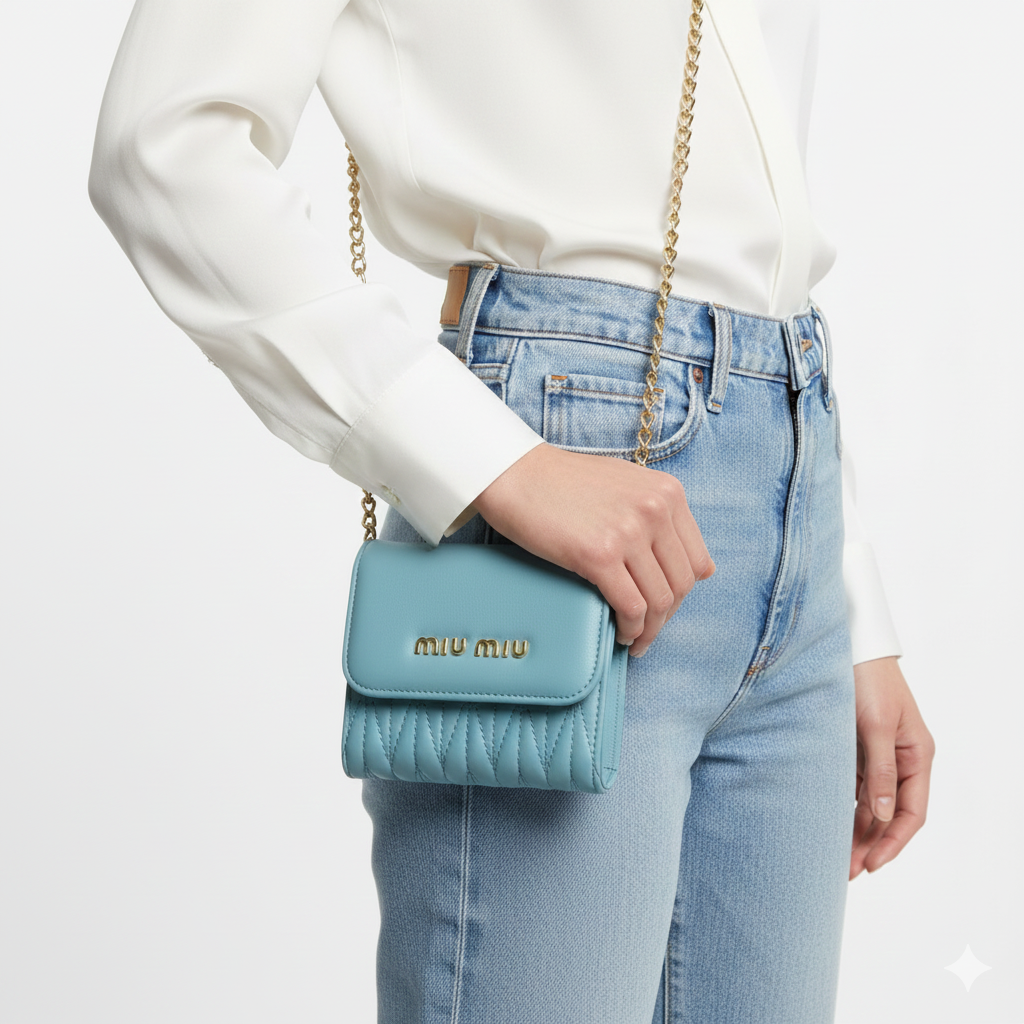 Miu Miu Matelassé Chain Wallet in Celeste Blue 🩵👛✨