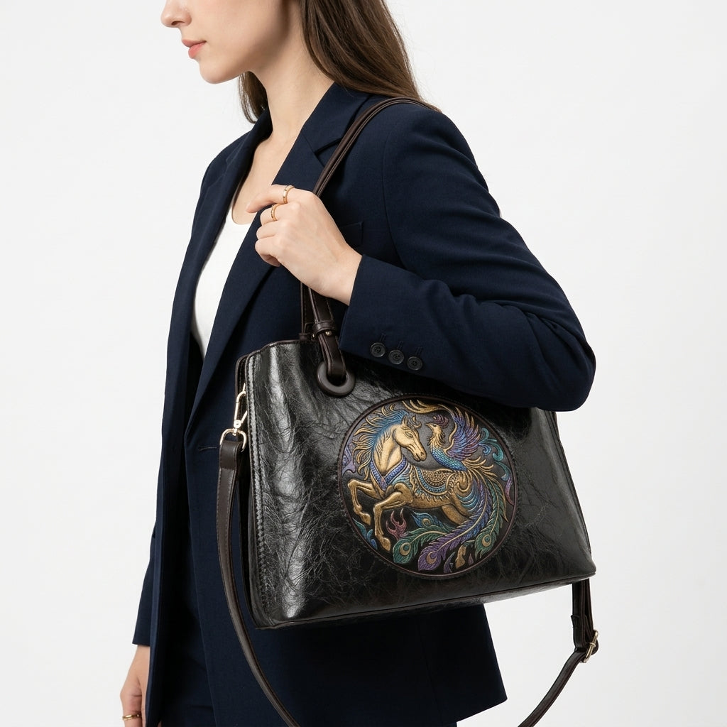 Elephant Embossed Clasp Buckle Handbag