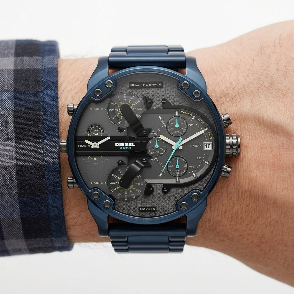 Diesel DZ7414 Multi-Time Zone Stainless Steel Watch in Blue and Grey