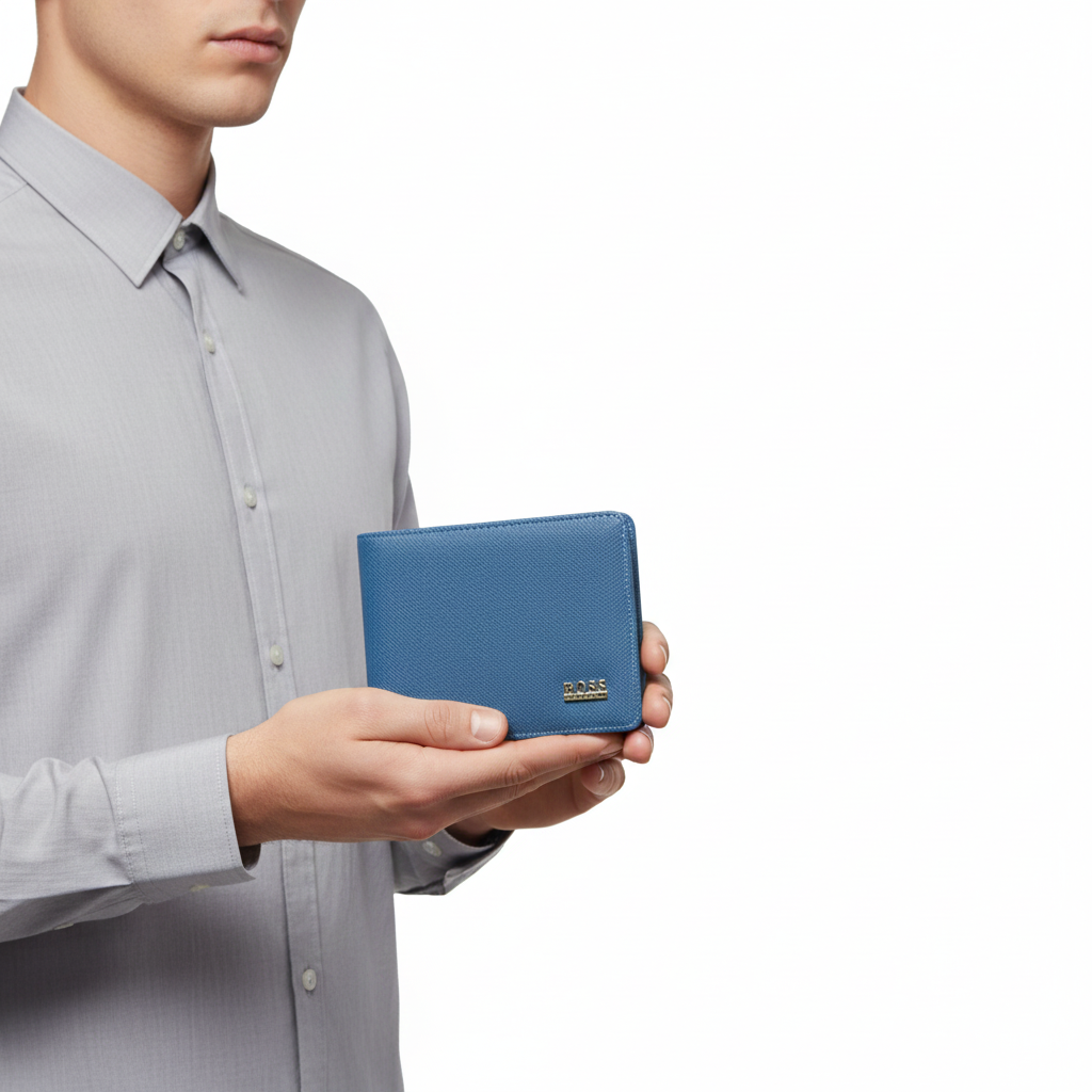 💎 BOSS Blue Saffiano Textured Bi-Fold Wallet 💙