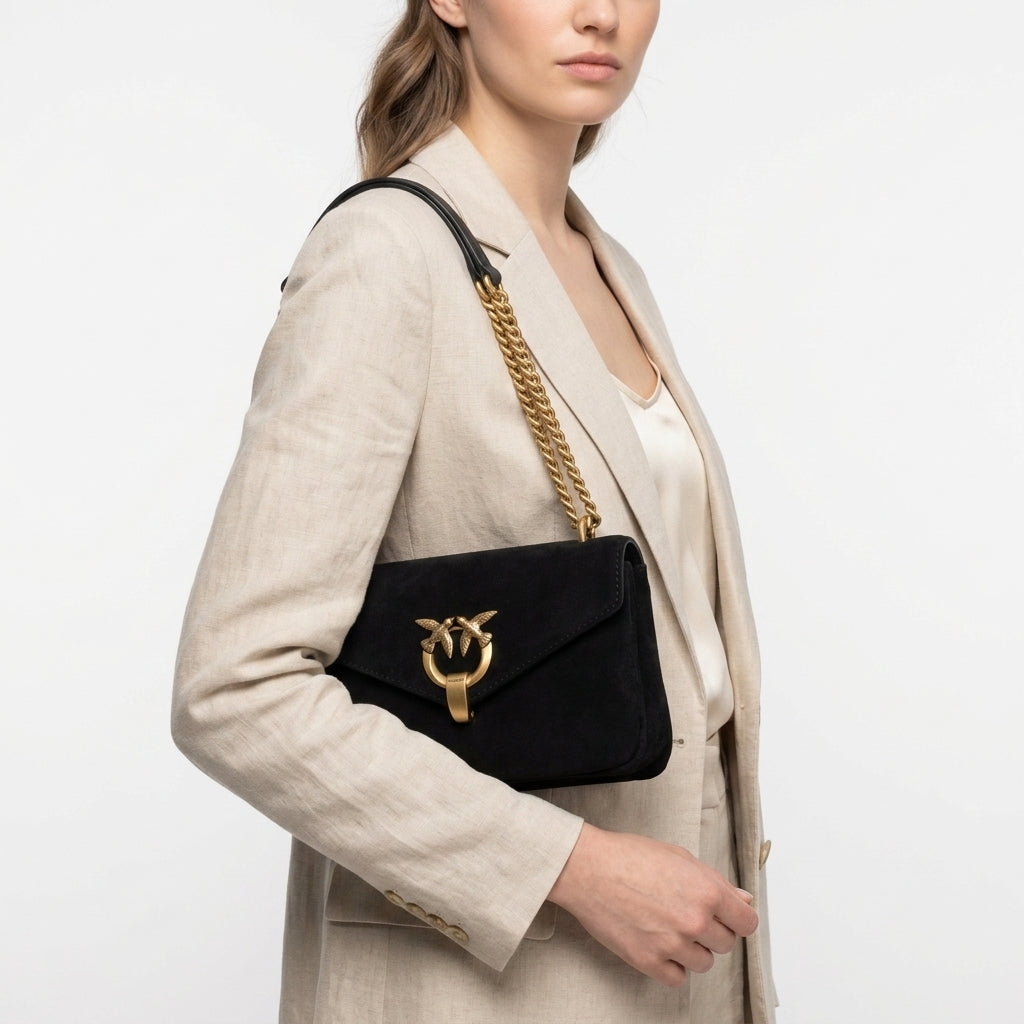 Pinko Black Mirror Original Bag with Gold Chain Detail ✨👜