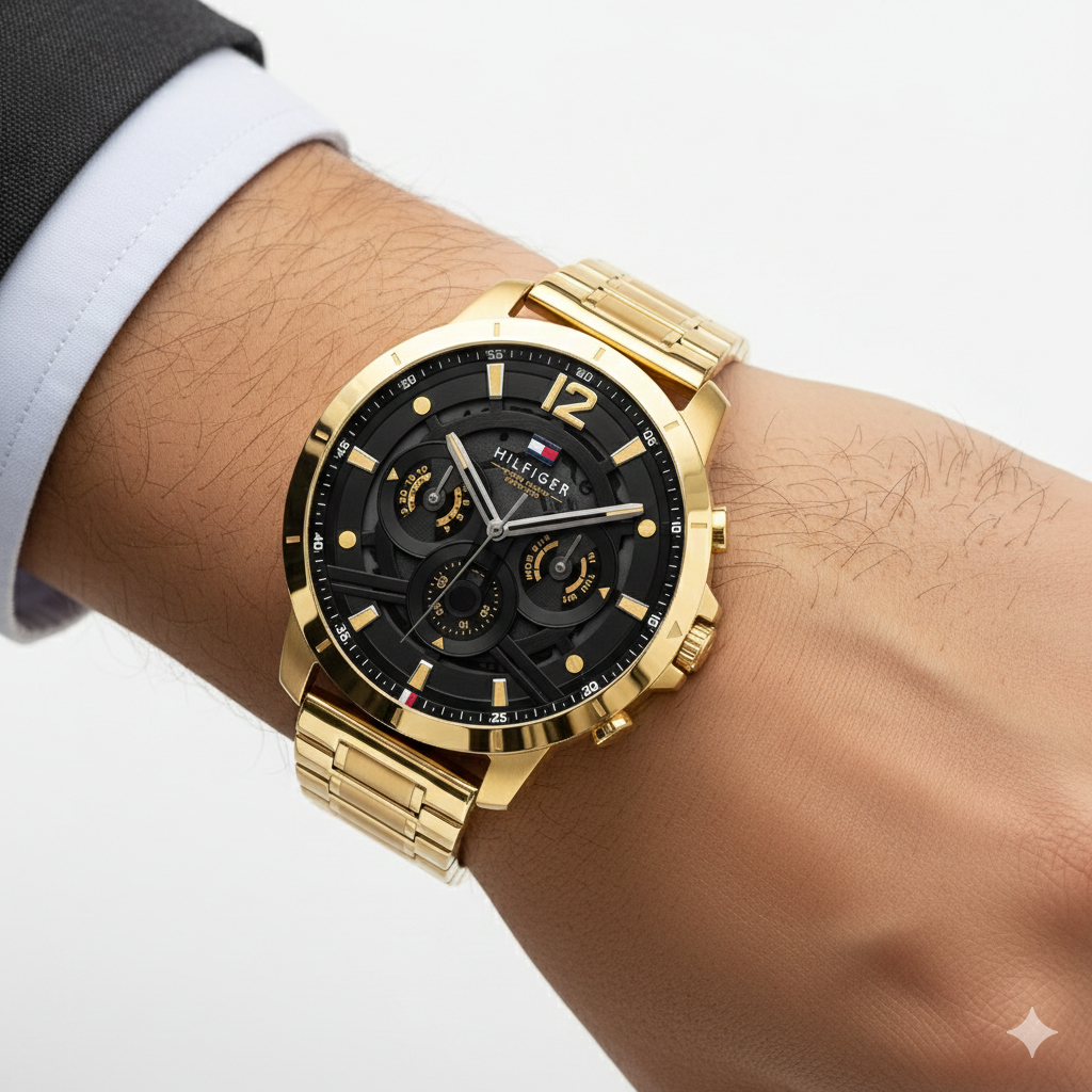 Tommy Hilfiger Gold Plated Chronograph Watch with Black Dial ⌚✨👔