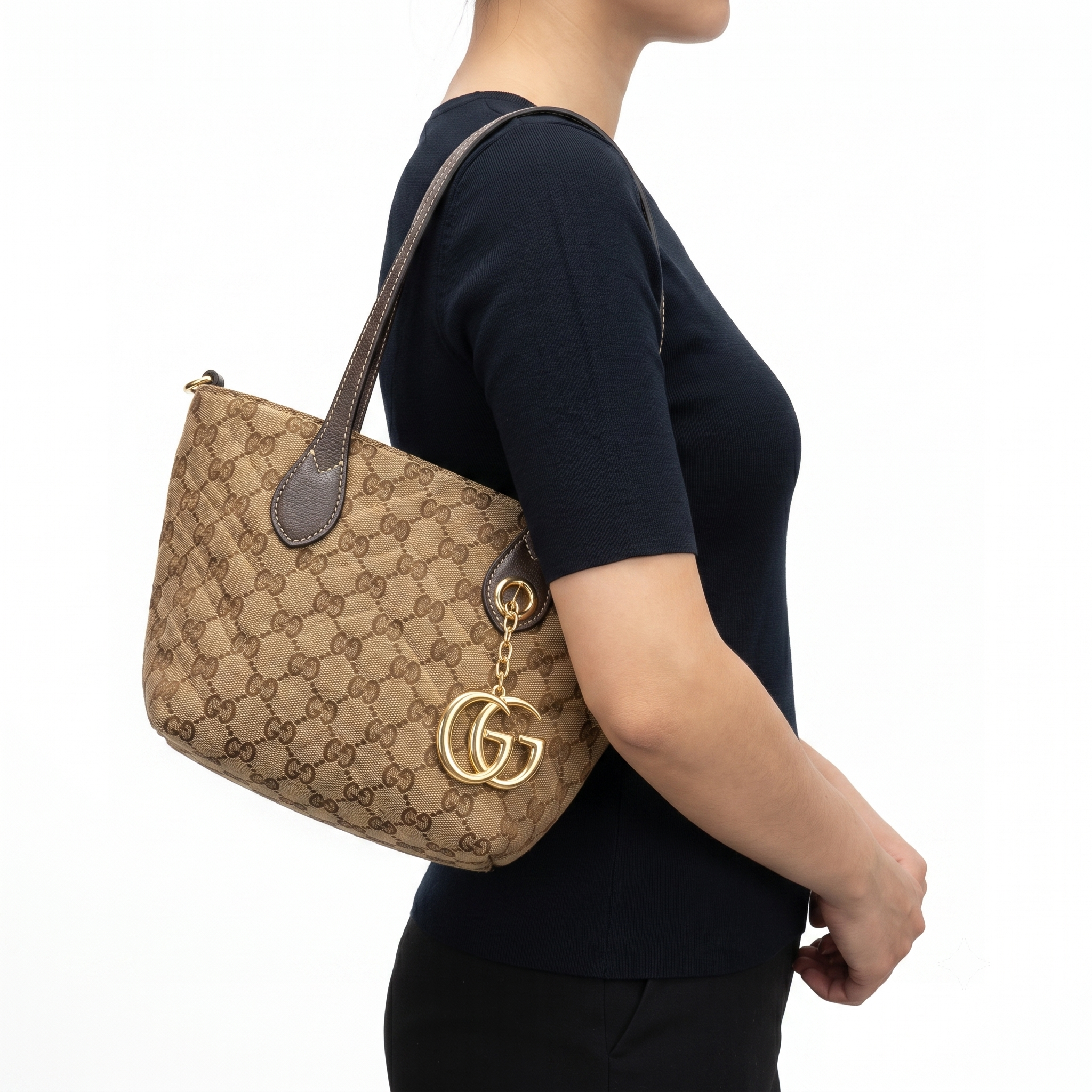 Gucci GG Monogram Tote Bag with Gold-Tone Charm 👜✨