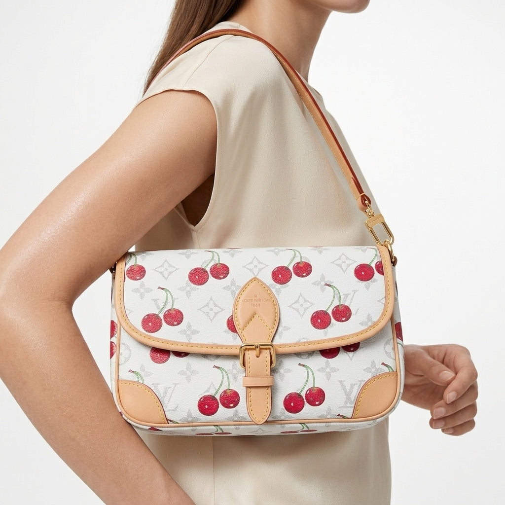 Louis Vuitton Inspired Cherry Print Shoulder Bag