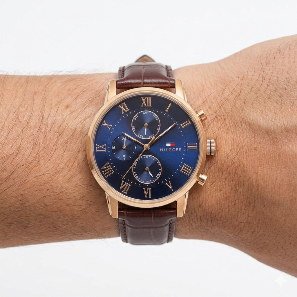 Tommy Hilfiger Blue & Brown Leather Strap Watch ⌚🔵