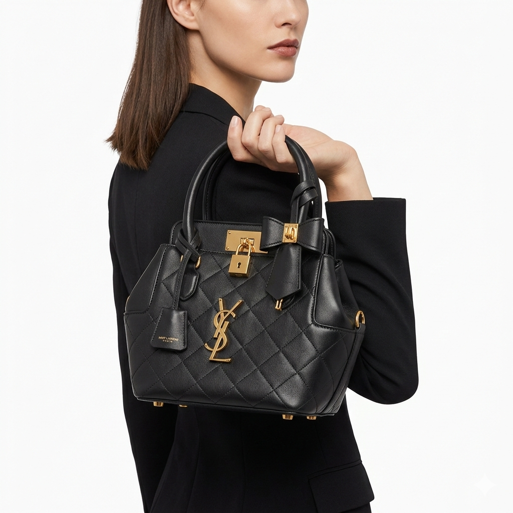Saint Laurent Quilted Leather Handbag with Gold Padlock & Bow 🖤👜✨