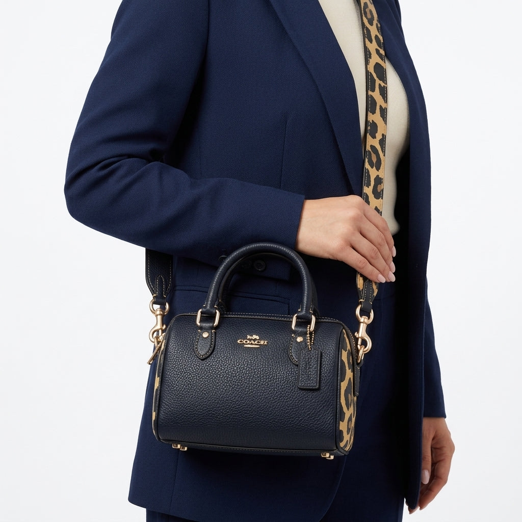 Coach Mini Leather Bag with Leopard Print Accents
