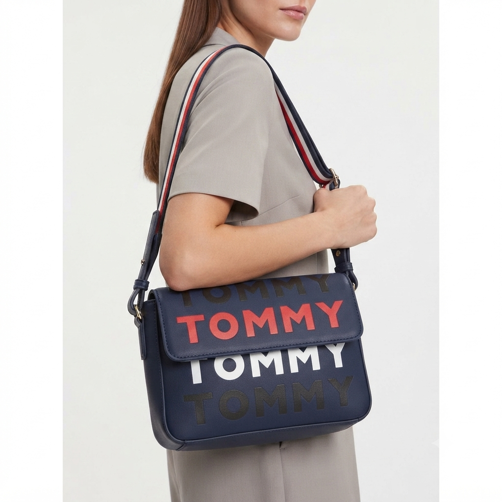 Tommy Hilfiger Navy Logo Crossbody Bag with Striped Strap 👜🇺🇸