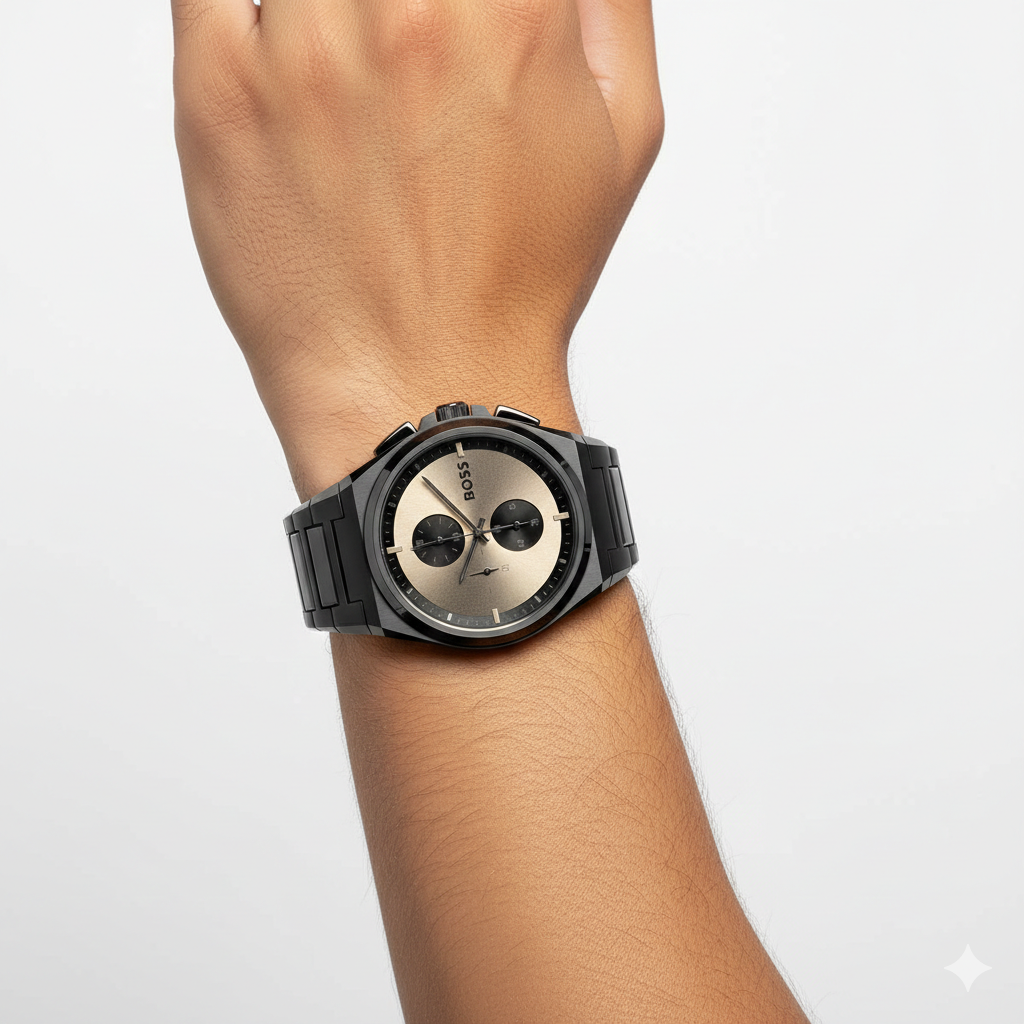 BOSS Steer Chronograph Watch in Brushed Black and Gold ⌚️🖤✨