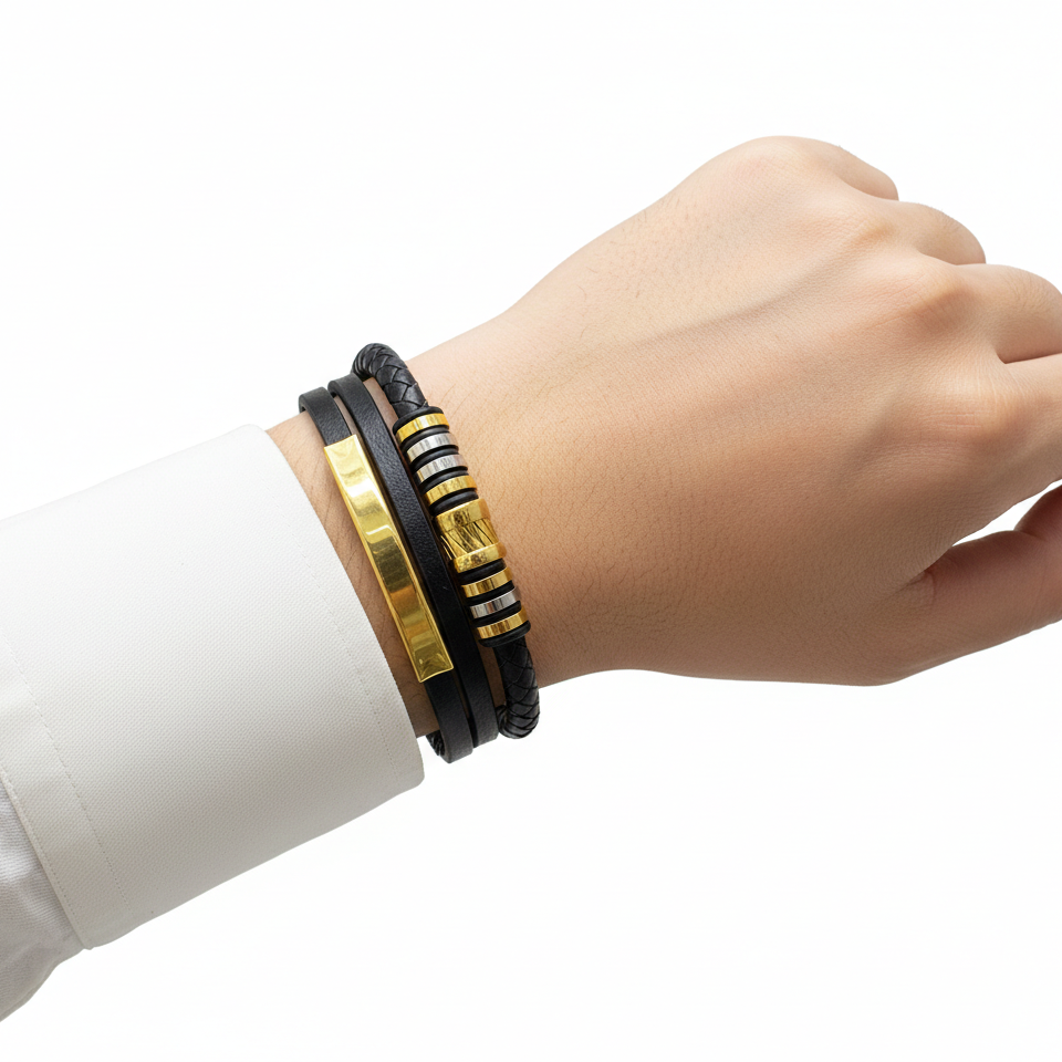 CK Classic Multi-Strand Leather Bracelet with Gold Accents 🖤✨🏆