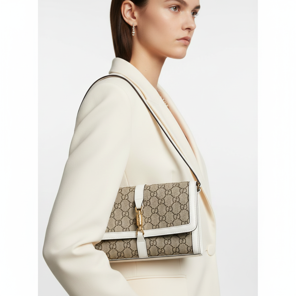 Gucci Jackie 1961 GG Supreme Wallet on Chain with White Leather Trim 👜✨💎