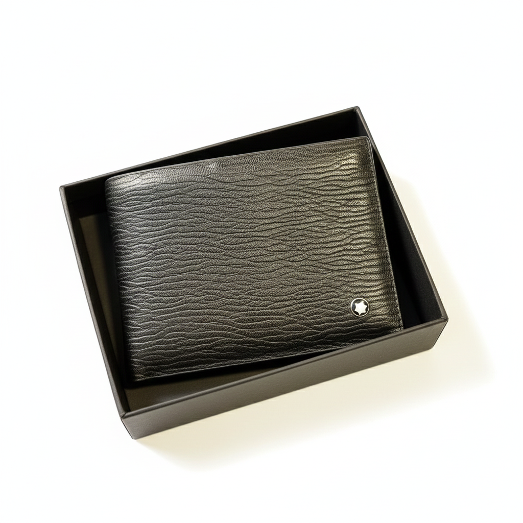 🖋️ Montblanc Black Pebbled Leather Bifold Wallet in Gift Box 🖤🎁