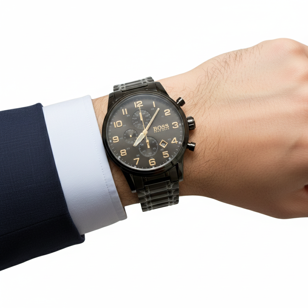 ⌚ BOSS Men's Black Chronograph Watch with Gold Accents ✨