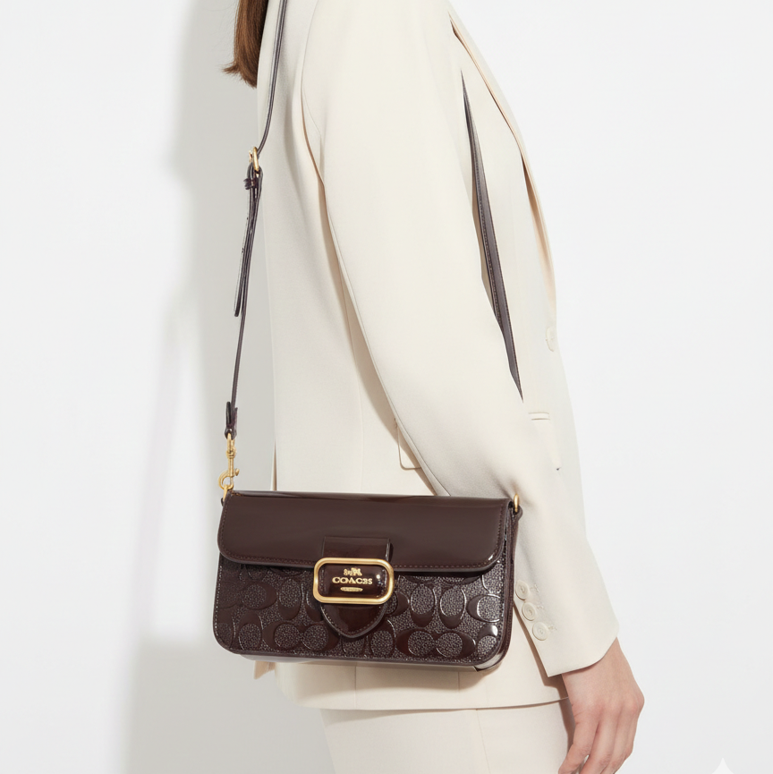Coach Signature Patent Leather Crossbody Bag 👜✨🤎