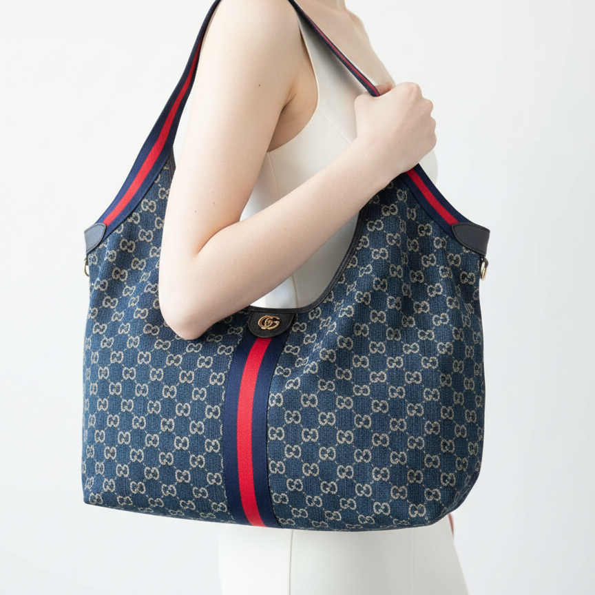 Gucci Ophidia GG Denim Hobo Bag with Signature Web Stripe 👜✨💙