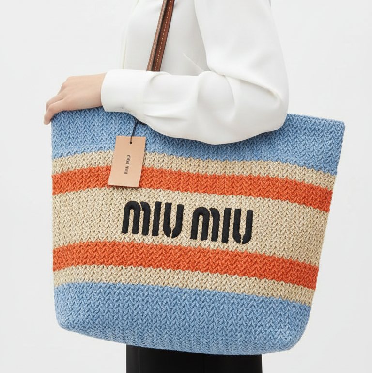Miu Miu Striped Woven Crochet Tote Bag 🏖️👜✨