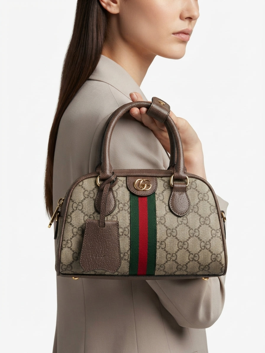 Gucci Monogram Canvas Handbag with Signature Web Stripe