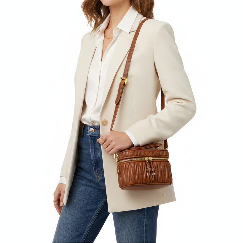 Miu Miu Matelassé Nappa Leather Vanity Case Crossbody Bag in Cognac 👜✨🤎