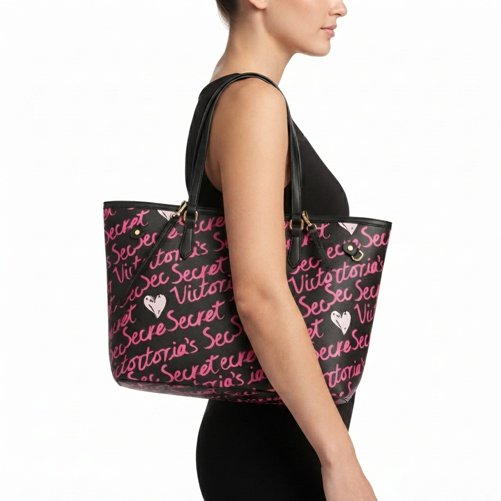 Victoria's Secret Heart Print Tote Bag in Black & Pink 💖👜