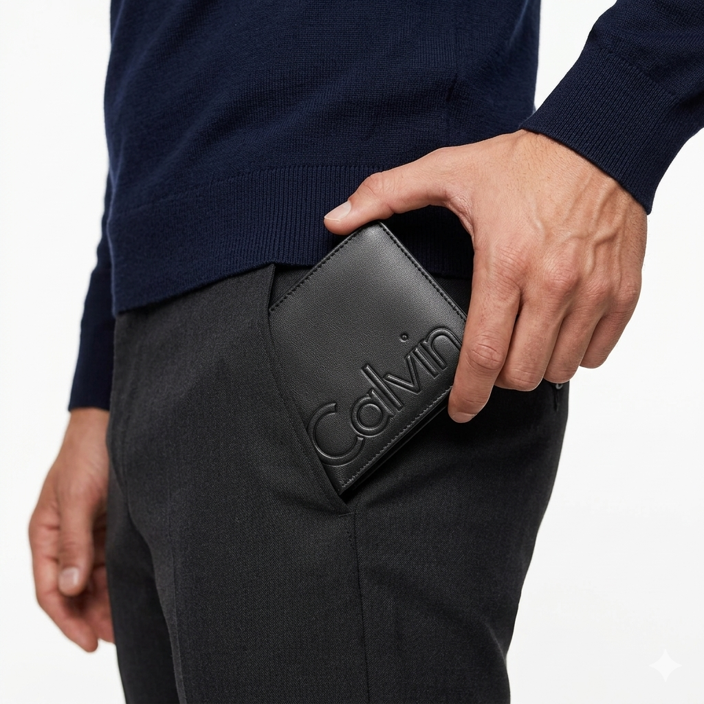 Calvin Klein Men's Black Leather Bi-Fold Wallet with Embossed Logo 🖤✨💳
