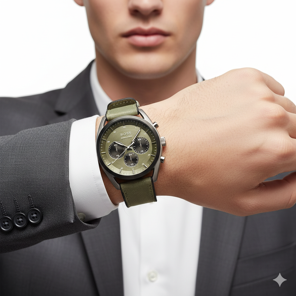 Hugo Boss Men's Volane Chronograph Watch in Olive Green ⌚️🌿✨