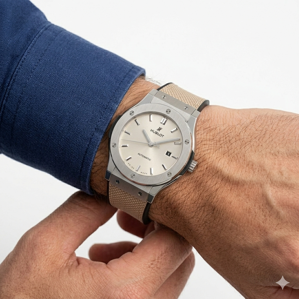 Hublot Classic Fusion Titanium with Beige Fabric Strap ⌚️✨🛡️
