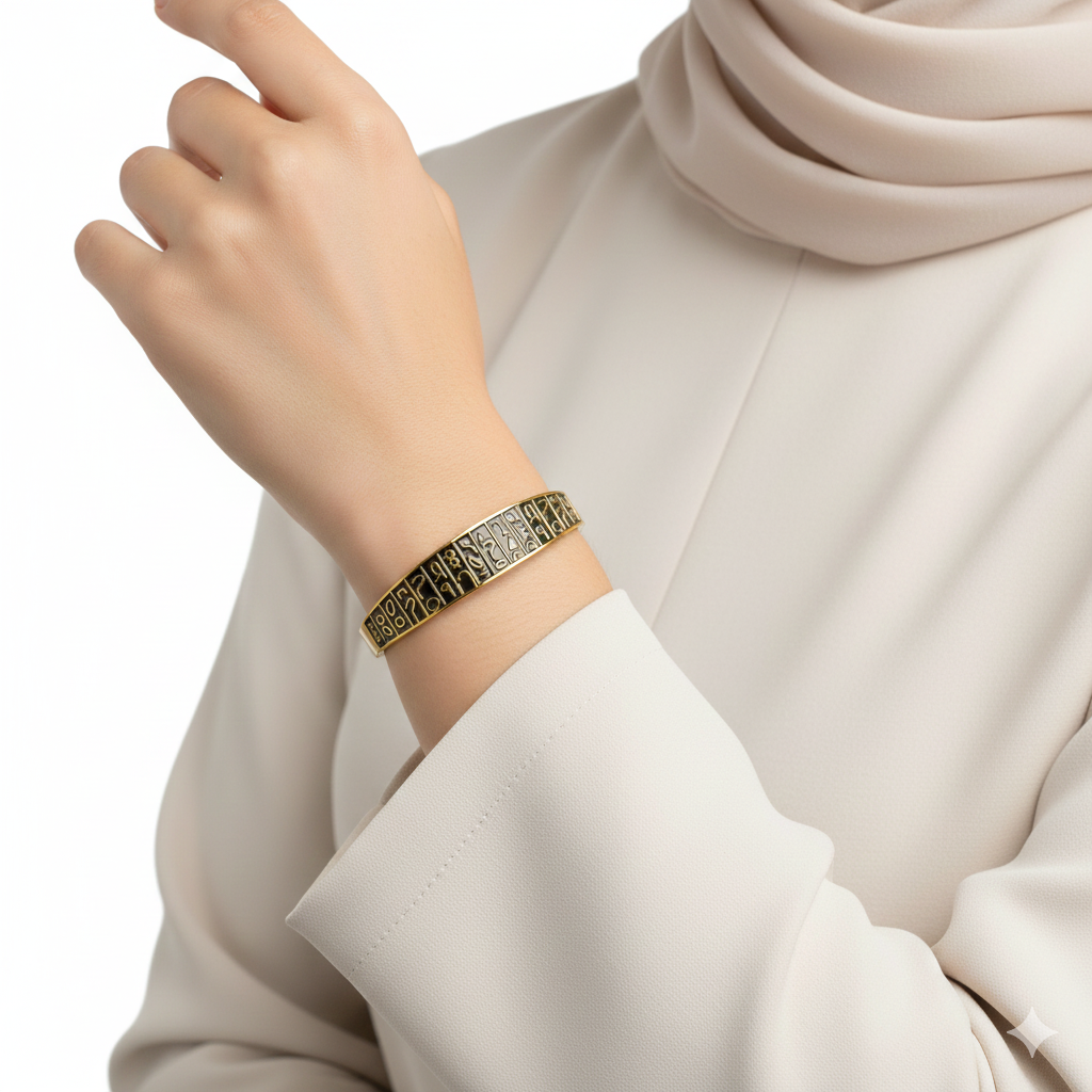 Ancient Gold Hieroglyphic Cartouche Bangle Bracelet 🇪🇬🔱✨