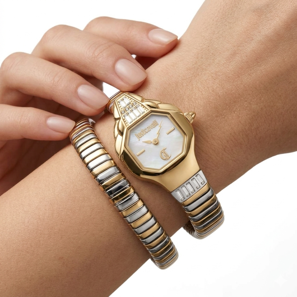 Just Cavalli Snake-Inspired Two-Tone Bangle Watch 🐍✨⌚