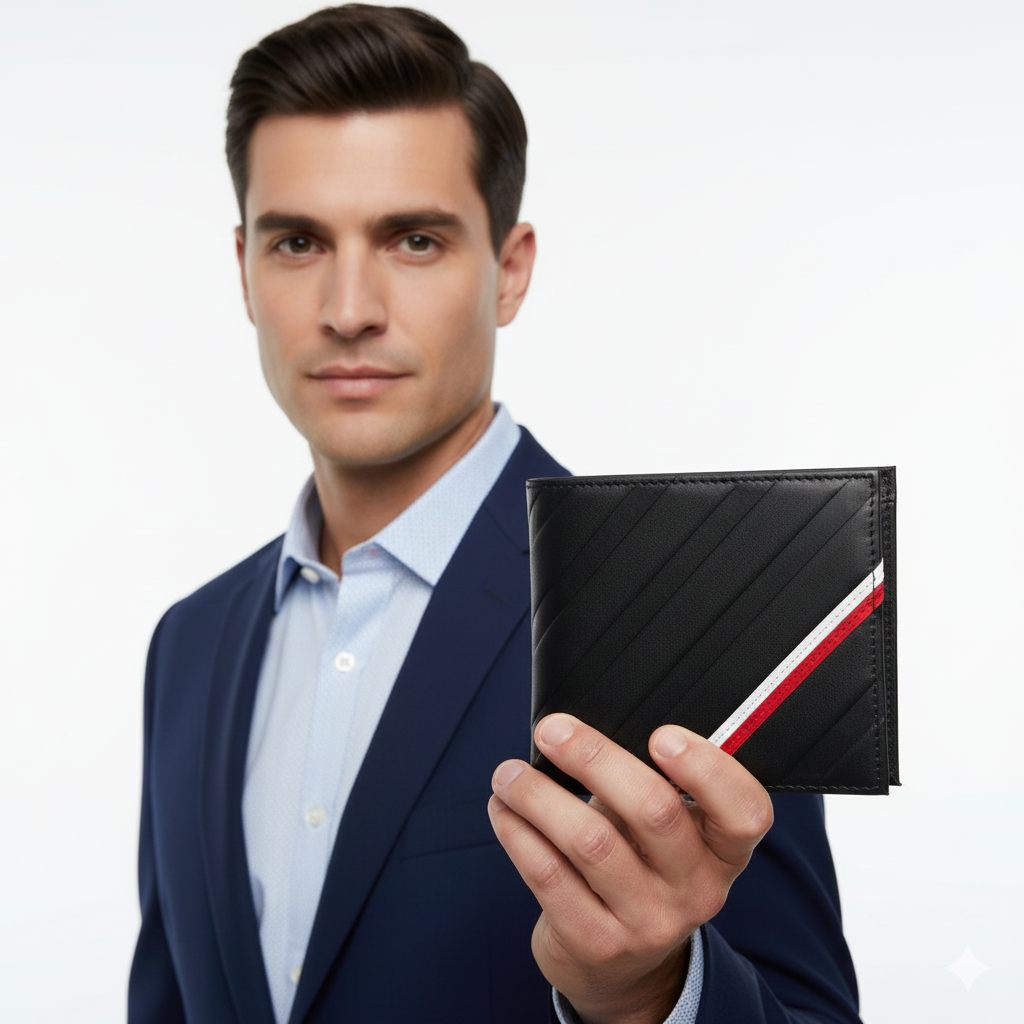 Tommy Hilfiger Leather Bifold Wallet with Diagonal Stripes 💳💼✨