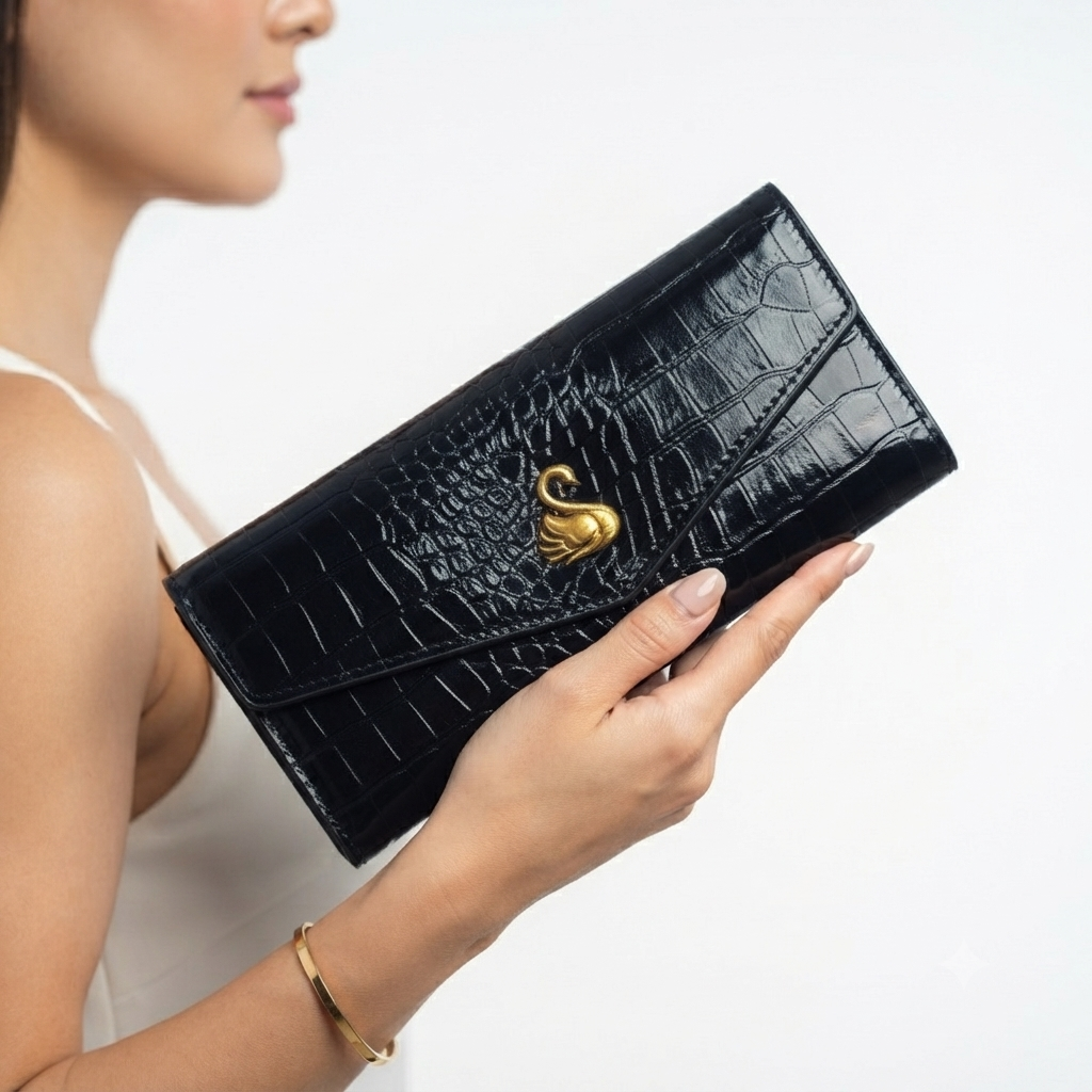 Swan Emblem Crocodile Texture Wallet Set 🦢✨